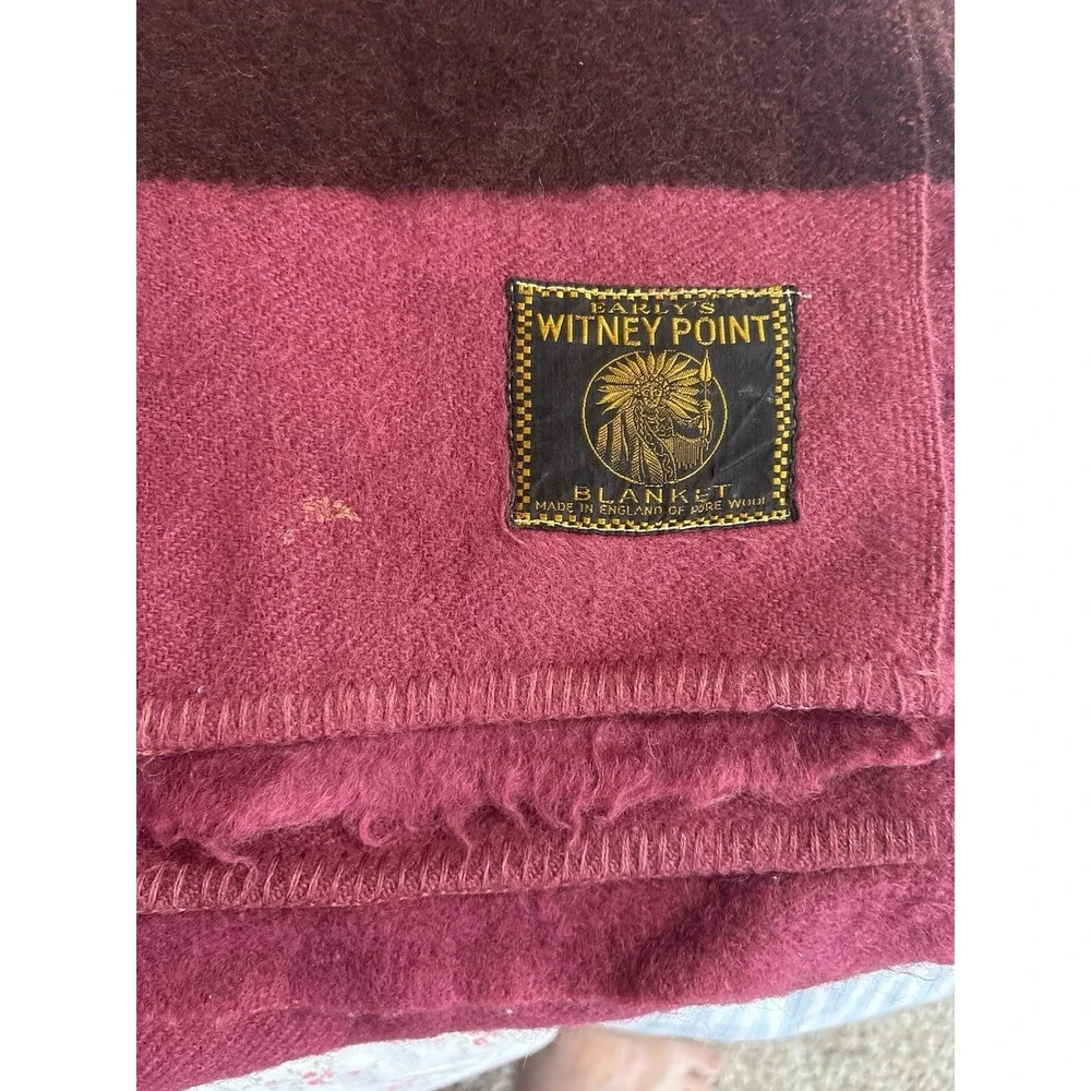 Vintage Early's Witney Point Wool Blanket Maroon Black Stripe 88